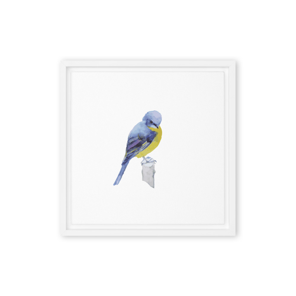 Eastern Yellow Robin Watercolor – 12" Framed Canvas