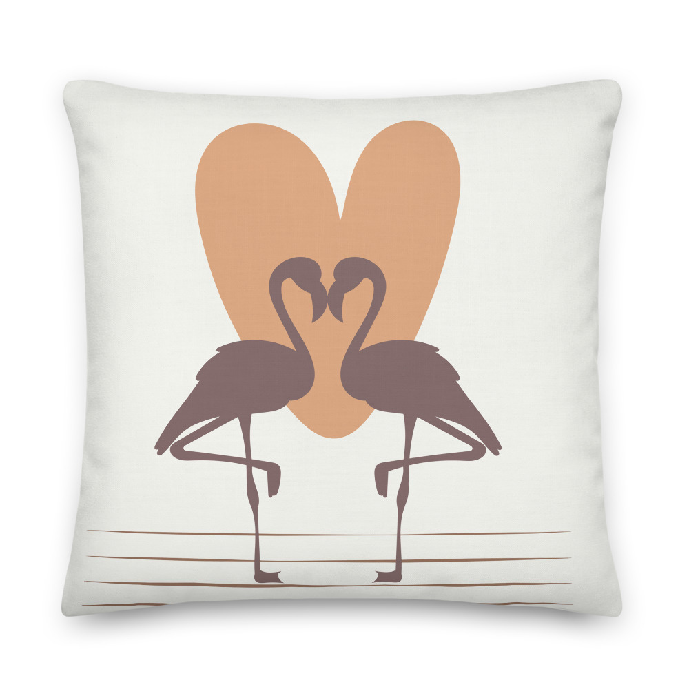 Heartfelt Flamingo Pair – Boho Minimalist Linen-Feel Pillow