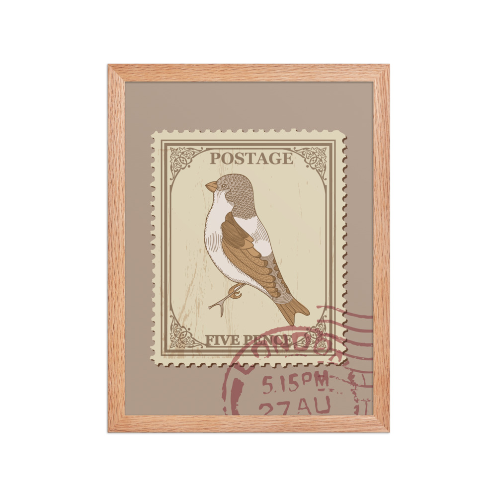 Five Pence Finch Stamp to London - Framed Print - Birds in Postage