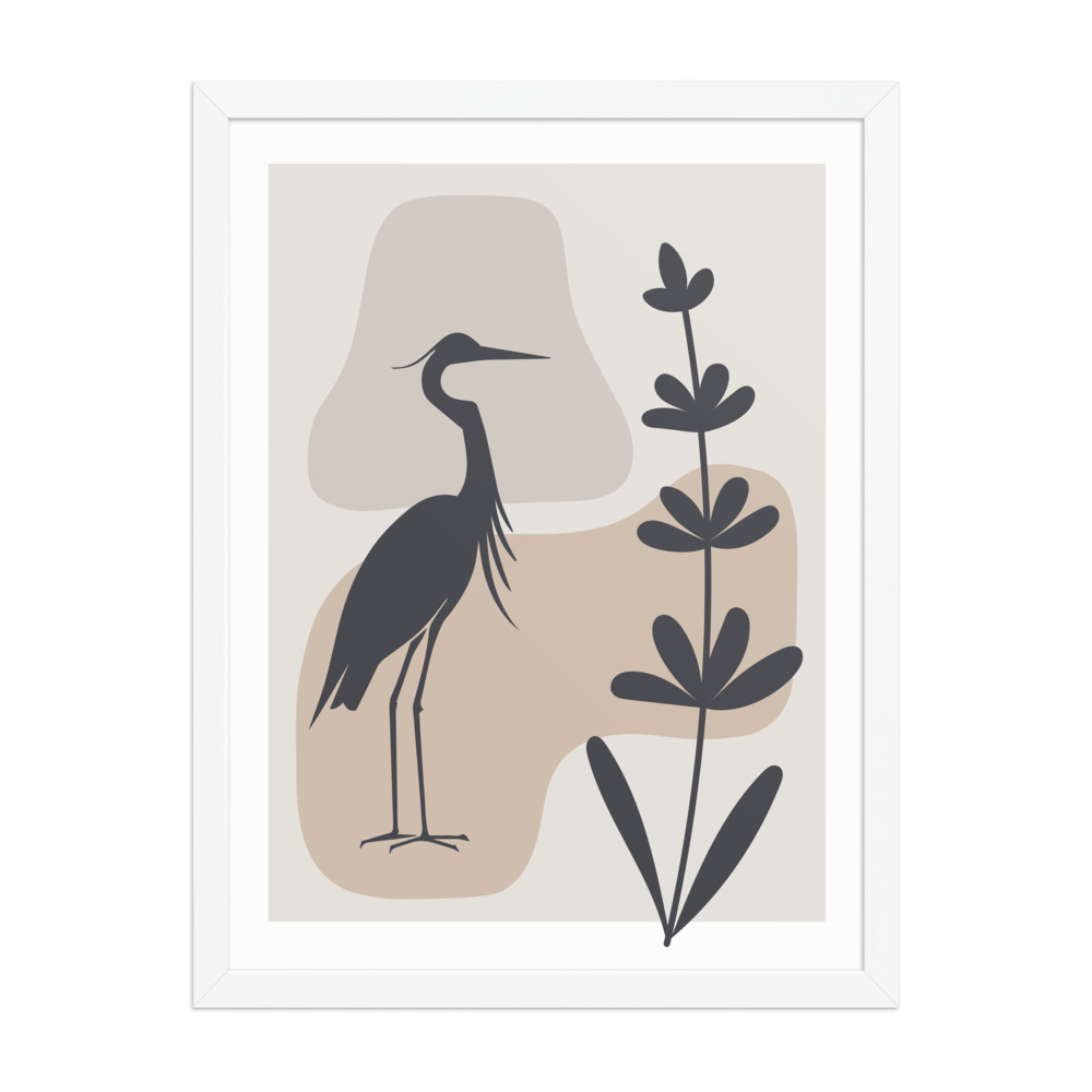 Tranquil Boho Heron Savannah - Modern Wood Framed Art