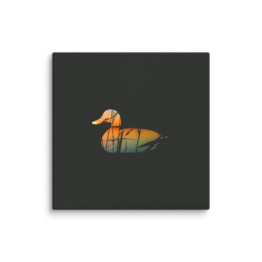 Reflections of the Wild - Duck with Sunset Lake Silhouette Canvas