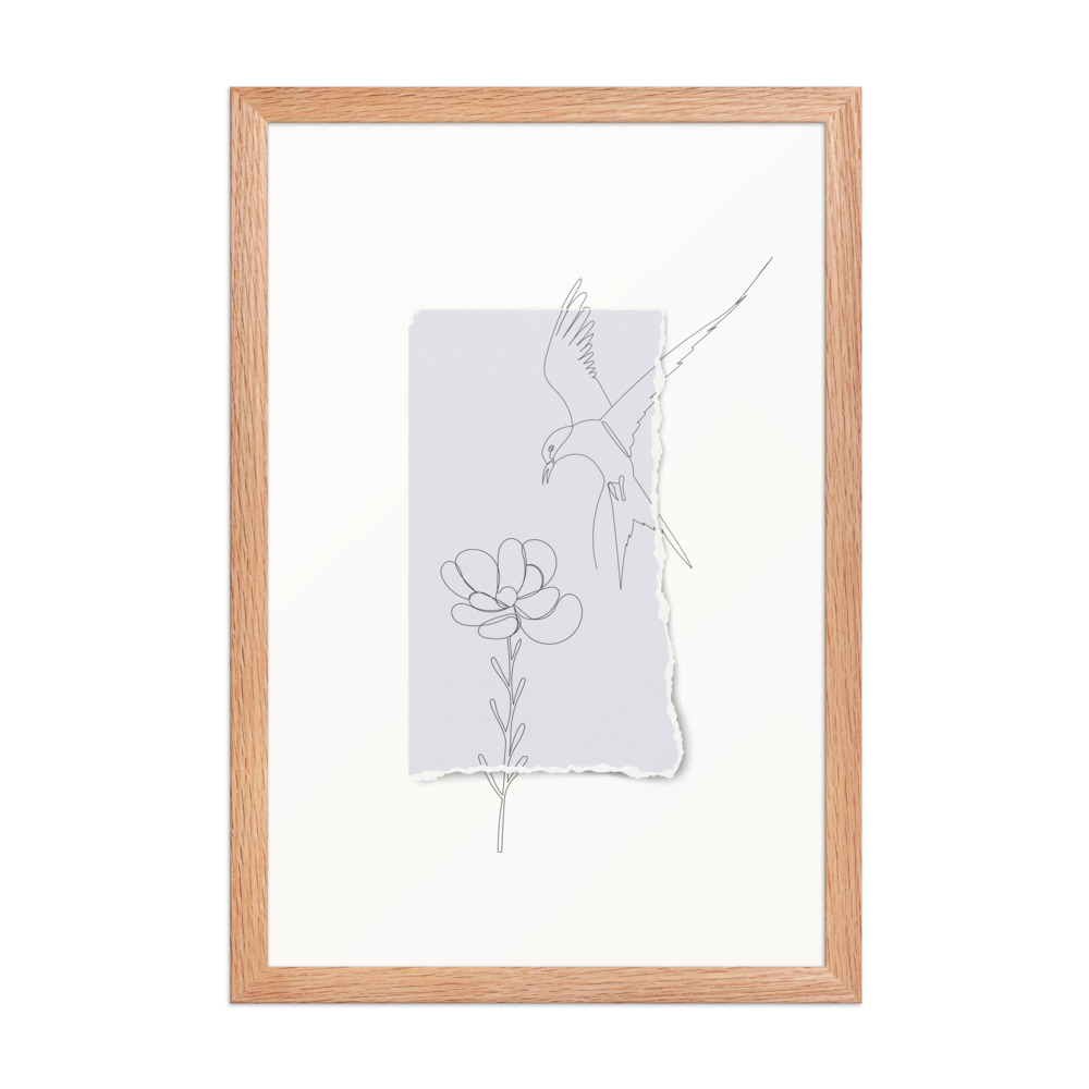 Blossom and Swallow Drawing - Tearaway Bird Sketch Series - 12x18" Framed Print